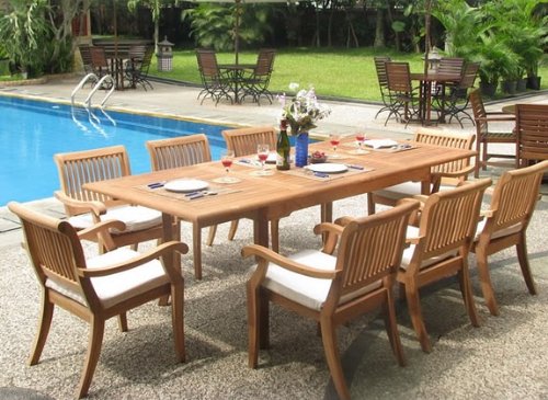 New 9 Pc Luxurious Grade-A Teak Dining Set - 94 Rectangle Table and 8 Stacking Arm Chairs [Model:ABb]