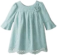 Girls Lace Applique Polyester Floral Print Bell Sleeves  Dress