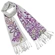 100% Pashmina/Cashmere Purple and Light Yellow Flower Bouquet with Butterfly Tassel Ends Long Scarf Shawl