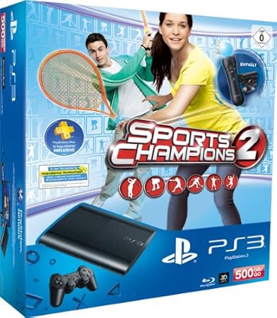 PlayStation 3 - Konsole Super Slim 500 GB (inkl. DualShock 3 Wireless Controller + Move Starter Pack + Sports Champions 2)