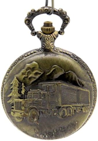 Laogeshi Vintage Bronze Truck Steampunk Unisex Quartz Chain Pocket Watch