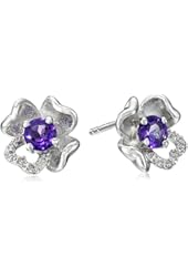 Sterling Silver Gemstone and Diamond Accent Flower Stud Earrings