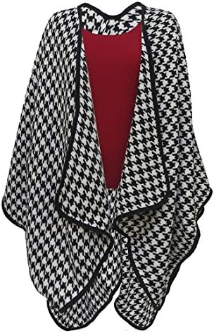 Topaz Sun Houndstooth Print Poncho Shawl Wrap Black and White