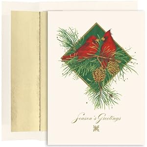Cardinal Pair On Branch Holiday Cards -