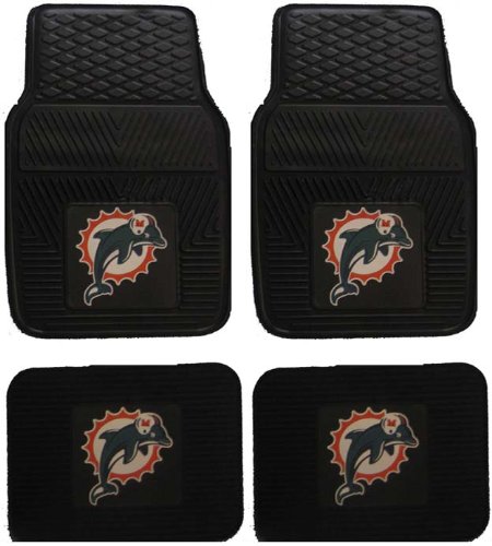 NFL Miami Dolphins Car Floor Mats Heavy Duty 4-Piece Vinyl - Front and Rear