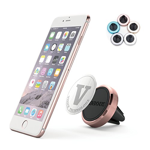Car Mount, VINIOUS Magnetic Car Mount Holder Cradle with Fast Swift-Snap Technology and Luxury Aluminum Alloy for Smart Phones and Mini Tablets (Rose Gold)