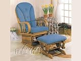 Oak Finish Glider/Ottoman w/Blue Cushion