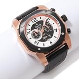 BULOVA Watches:Bulova Men-s Rosetone Marine Star Black Leather Strap Watch