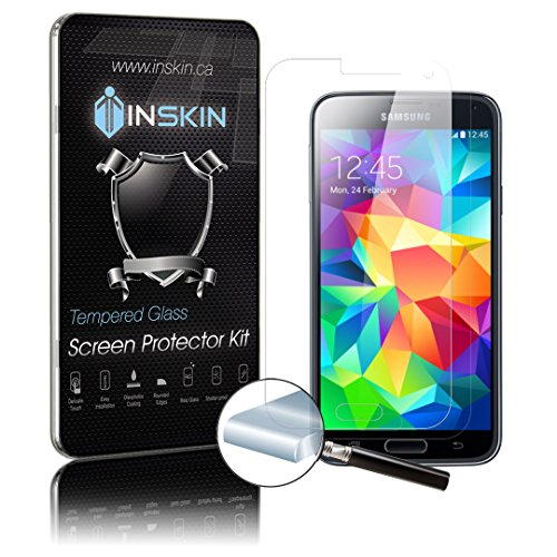 Inskin (TM) Ultra Slim 0.3mm Tempered Glass Screen Protector kit for Samsung® Galaxy S5. 0.3mm. Polished edges. Oleophobic coating. 9H Hardness. Inskin (TM) Retail Packaging.