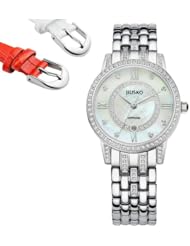 JIUSKO Womens Luxury Diamond Accented Elegant Mother-of-Pearl Dial / Stainless Steel Wristwatch 109S