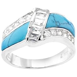CZ & Turquoise Stone Sterling Silver Ring Sizes: 5-9