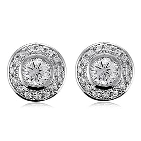 Bezel Set Cubic Zirconia CZ Sterling Silver Earrings Round Stud Earrings - Ideal Gift For Mother Day, Anniversary, Engagement, Wedding, Birthday, For Her