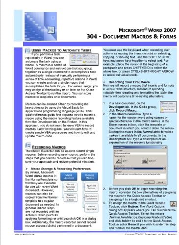 Microsoft Word 2007 Quick Reference Guide - Document Macros & Forms (304)