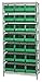 Quantum Storage Systems WR8-255GN 8-Tier Complete Wire Shelving System with 21 QUS255 Green Giant Open Hopper Bins, Chrome Finish, 18" Width x 36" Length x 74" Height
