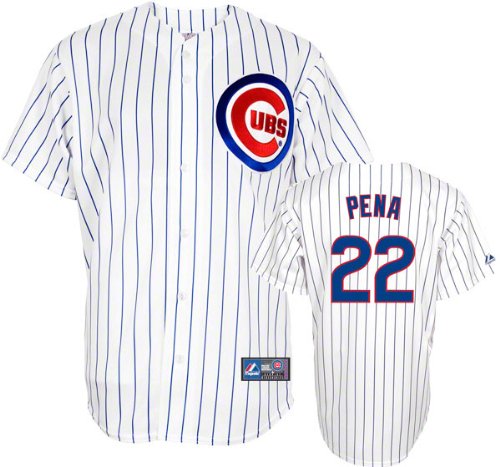 Carlos Pena Jersey: Adult Majestic Home White Pinstripe Replica #22 Chicago Cubs Jersey
