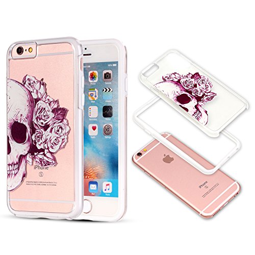 iPhone 6 Cases, iPhone 6S Case,Saxxlistore Embossment Hard PC Back with TPU Bumper Hybrid iPhone 6 Covers Protective 2 in 1 Shockproof Anti-Scratch Combo Cover for iPhone 6/6S 4.7 Inch (Flower Skulls)