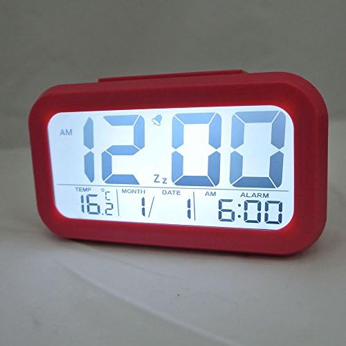 Amyove Snooze Digital Alarm Clock Large LCD Display Light Sensor Control Temperature Rose -carmin