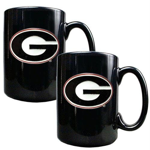 NCAA Georgia Bulldogs Two Piece Black Ceramic Mug Set