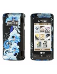 Black Blue Flower Snap on Design Case Hard Case Cover for Lg Env Touch Vx11000 + Screen Protector Film