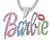 Nicki Minaj Barbie Multicolor Crystal Pendant Charm Silver Tone 18" Chain Necklace