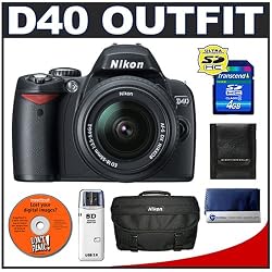 Nikon D40 6.1MP Digital SLR Camera + Nikon 18-55mm AF-S Lens + Nikon SLR Gadget Bag + Transcend 4GB SDHC SecureDigital Card + USB Card Reader