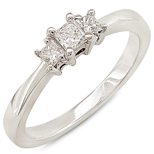 Three Stone Princess Cut Diamond Ring 1/4ctw (IJ/I1) in White Gold