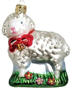 #!Cheap Lamb with Gold Bell Polish Glass Christmas Ornament