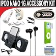 10 pc. Accessory kit for iPod Nano 1g. Includes Black portable stereo speaker w/cable 3-in-1 iPod charging kit (1000mAH) Car FM Transmitter w/power cable Black Mini soft Earbuds Reusable Pre-Cut Screen Protector and a DBROTH Microfiber Cleaning Cloth 10 pc. Accessory kit for iPod Nano 1g. Includes Black portable stereo speaker w/cable 3-in-1 iPod charging kit (1000mAH) Car FM Transmitter w/power cable Black Mini soft Earbuds Reusable Pre-Cut Screen Protector and a DBROTH Microfiber Cleaning Cloth
