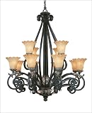 12 Light Chandelier - Distressed Bronze Finish : Cream Fluted Glass