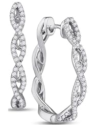 10K White Gold Round Brilliant Cut Diamond - Huggies Channel Set Round Circle Hoop Earrings - (.49 cttw.)