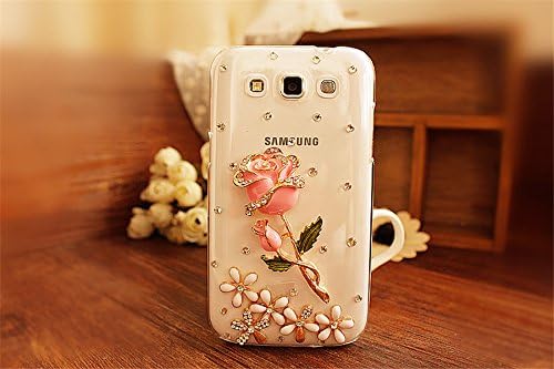 Handmade Luxury Bling Hard Back Case Cover for Samsung Galaxy Grand Duos I9080 I9082 Phone (Pink Rose)