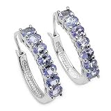 3.05 Carat Genuine Tanzanite Silver Hoop Earrings