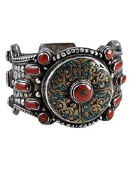 Exquisite Tibetan Sterling Silver Coral Gold Flower Bracelet