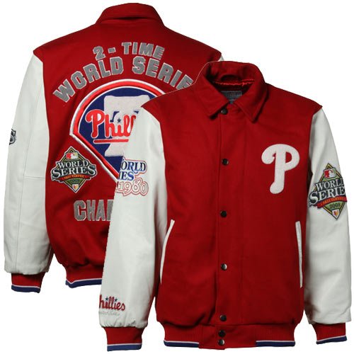 Philadelphia Phillies Red-White 2X World Series Champions Commemorative Wool & Leather Jacket (Large)