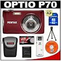 Pentax Optio P70 Digital Camera (Red) + 8GB SD Card + Carrying Case + Cameta Bonus Accessory Kit
