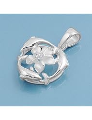 Sterling Silver Dolphin Plumeria Fashion Pendant Cute Charm Pure 925 New 17mm with 1mm Ball Bead Chain