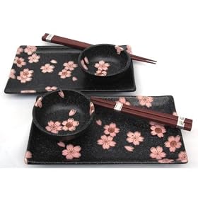 Buy Black Sakura Cherry Blossom Sushi Plate Set for Two