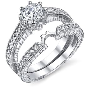 1/2 Carat Engagement Ring Set Sterling Silver Bridal Ring with Round Cut Cubic Zirconia CZ Size 5
