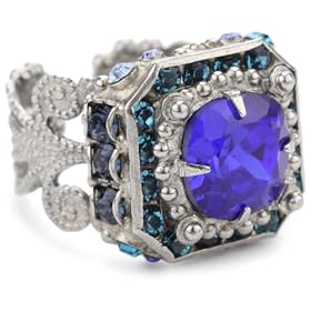 Sorrelli Electric Blue Crystal Adjustable Silver-Tone Ring