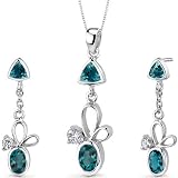 Dynamic 3.25 carats Trillion and Oval Cut Sterling Silver Rhodium Finish London Blue Topaz Pendant Earrings Set