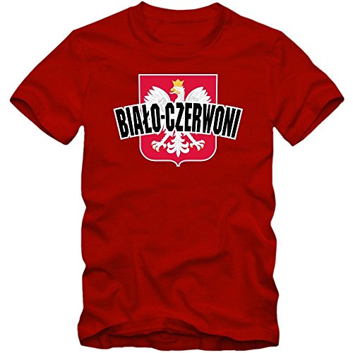 Polen EM 2016 #4 T-Shirt | Fußball | Bia?o-Czerwoni | Herren | Trikot, Farbe:Rot (Red L190);Größe:XL