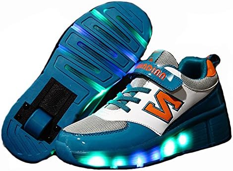 Cheery Family Kids LED Light Heelys Shoes with Wheels Flashing Sneakers Light Blue 28
