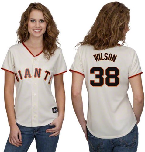 MLB Women's San Francisco Giants Brian Wilson Ivory Home Short Sleeve 5 Button Synthetic Replica Baseball Jersey Spring 2012  (Ivory, X-Large)