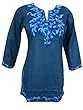 Blue Indian Tunic Blouse Tops Floral Embroidered Cotton Short Kurta Beach Wear S Sz Blue Indian Tunic Blouse Tops Floral Embroidered Cotton Short Kurta Beach Wear S Sz