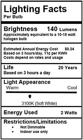 Grimaldi Lighting LED Bulb, 3 Pack, G9 Base, COB Capsule/Bullet Bulb, 140 Lumens, 2 Watts, Not Dimmable, Soft White, 15-20W Halogen Equivalent