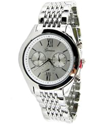 Geneva Simplicity Chronograph-style Metal Link Watch-Silver