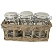 Set of 3 Glass Condiment Jars in Driftwood Basket