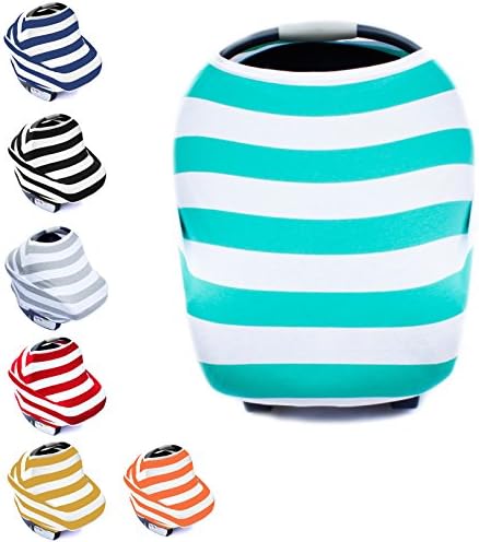 COTTON Ultrasoft Multi-Use Stretchy Baby Car Seat Canopy, Nursing Cover, High Chair Cover, Shopping Cart Cover, Infinity Scarf with Bonus Drawstring Bag "Coral Reef"