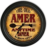Amer 's Family Diner Black Cascading Pub Style Wall Clock