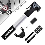 MadBite® Mini Bike Air Pump 120PSI Telescopic, Compact & Portable Bicycle Frame Pump - Easy-Read Gauge - BONUS 2 Tire Bars, 6-Piece Glueless Puncture Repair Kit, 1 Inflation Needle - Fits Presta and Schrader Air Valves, Lifetime Warranty